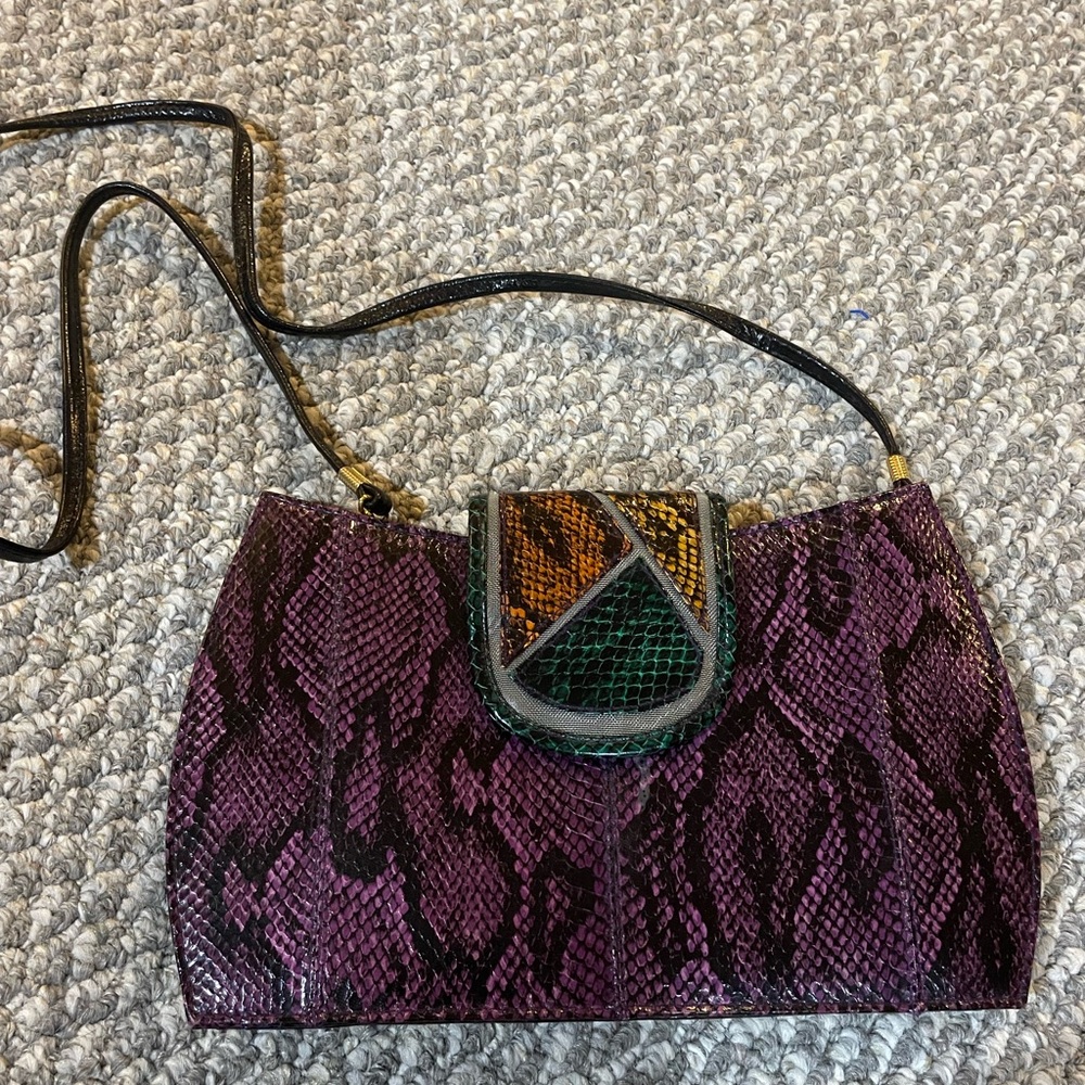 Vintage Fashion Influences Purple Snakeskin Crossbody Bag